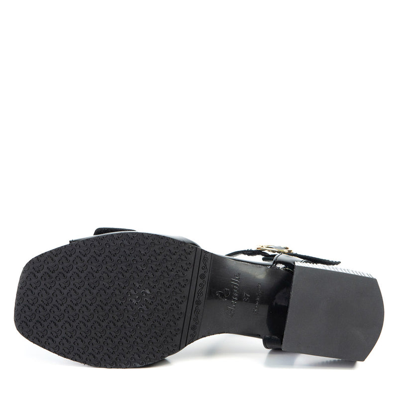 TYRA black patent heeled sandal