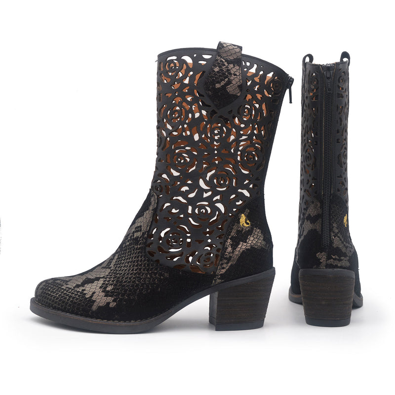 SHANIA Black snake western boot