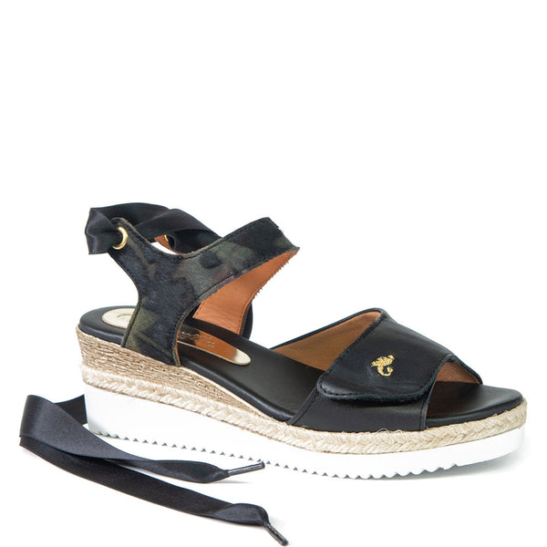 TERESA sandale compensée à ruban noir 5,5 cm