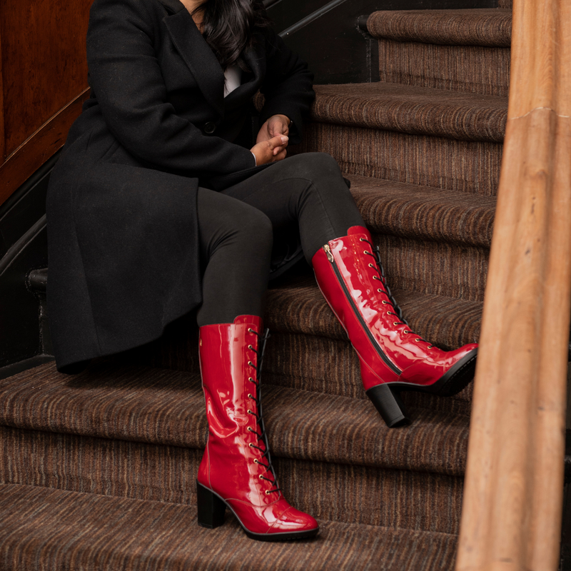 Bottines top rouges vernies
