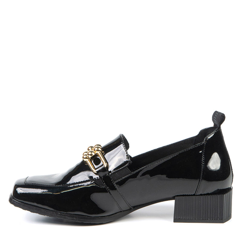 INGRID black patent heeled loafer 3 cm