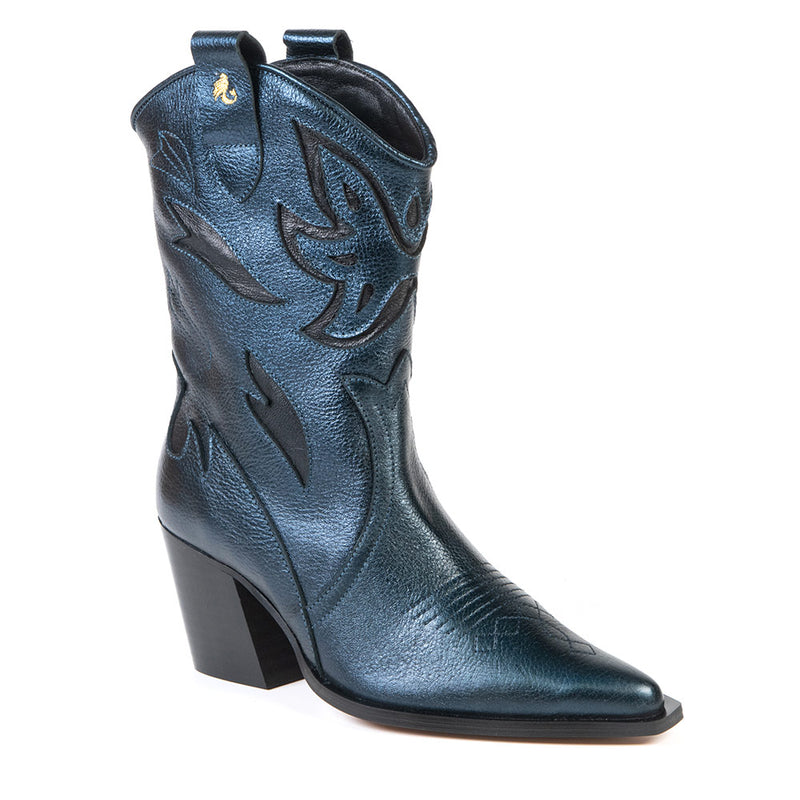 DAKOTA metallic blue western boot 7 cm