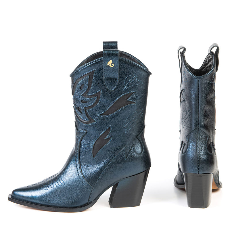 DAKOTA metallic blue western boot 7 cm