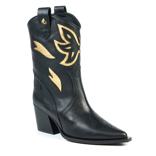 DAKOTA black and gold western boot 7 cm