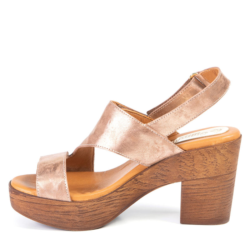 DONNA metallic pink sandal with wood imitation sole