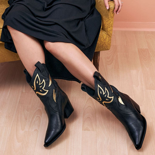 DAKOTA black and gold western boot 7 cm