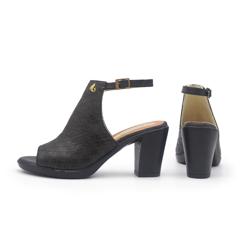 SOFIA Black laser heeled sandal