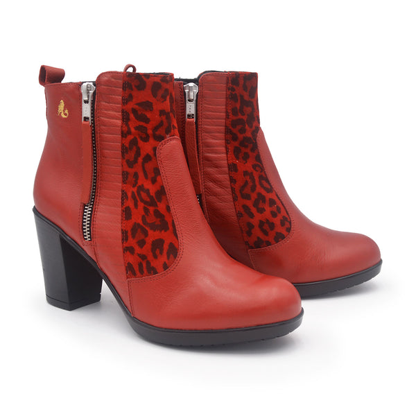 TINA Red leopard ankle bootie