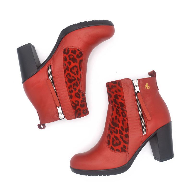 TINA Red leopard ankle bootie