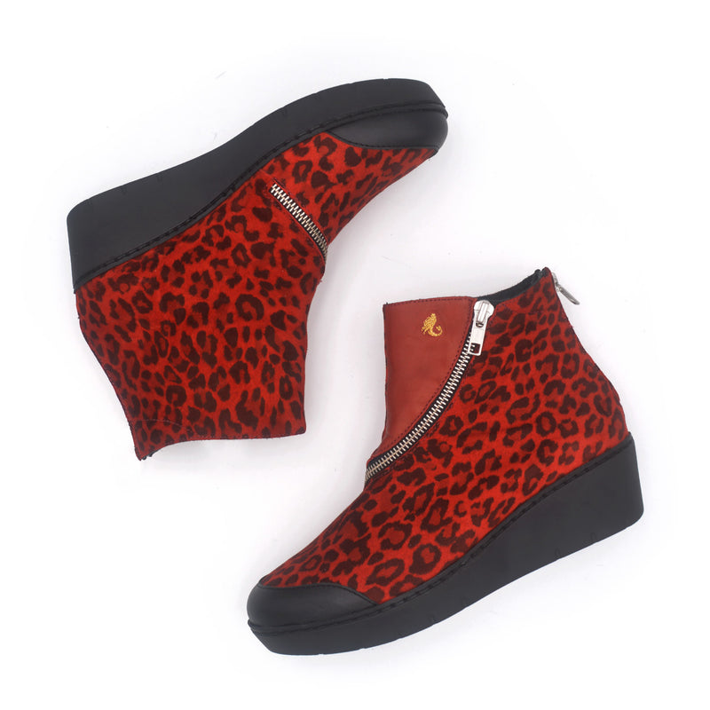 RENEE Red leopard zipper bootie