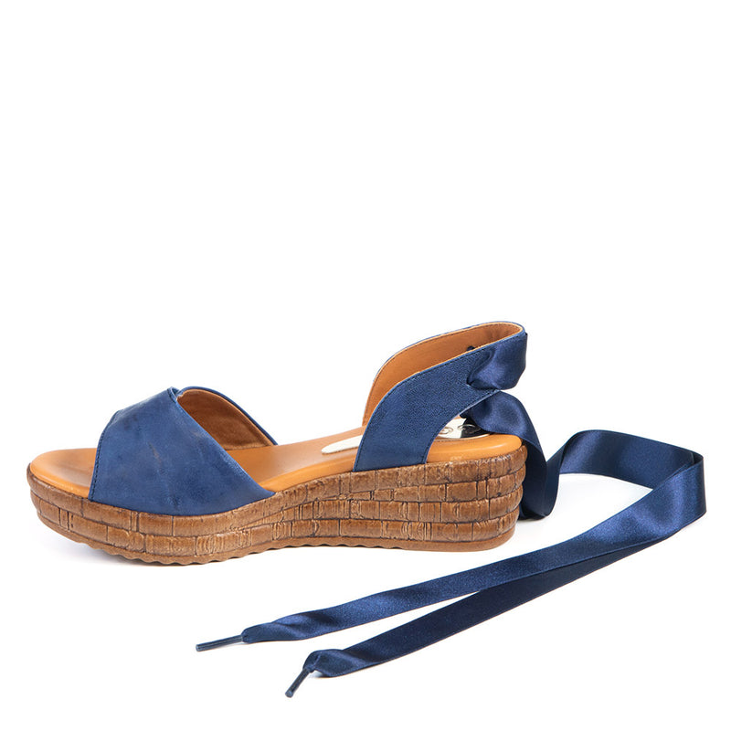 LEAH sandale compensée à ruban bleue